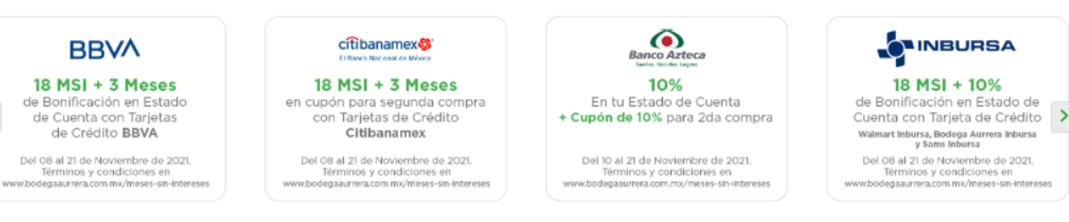 18 MSI + 3 meses de bonificación con tarjetas de crédito participantes bodega ahorrera